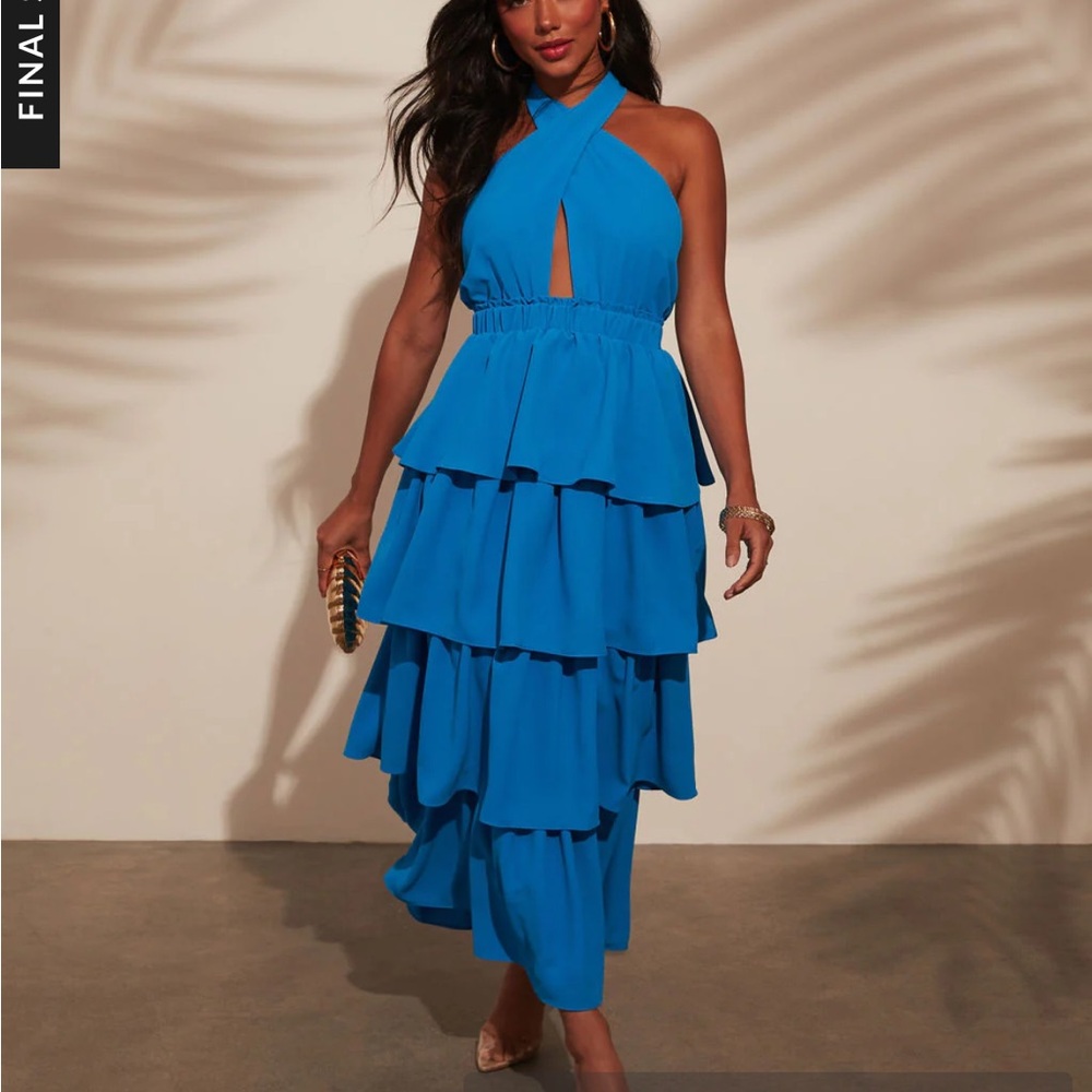Elegant Blue Halter Dress